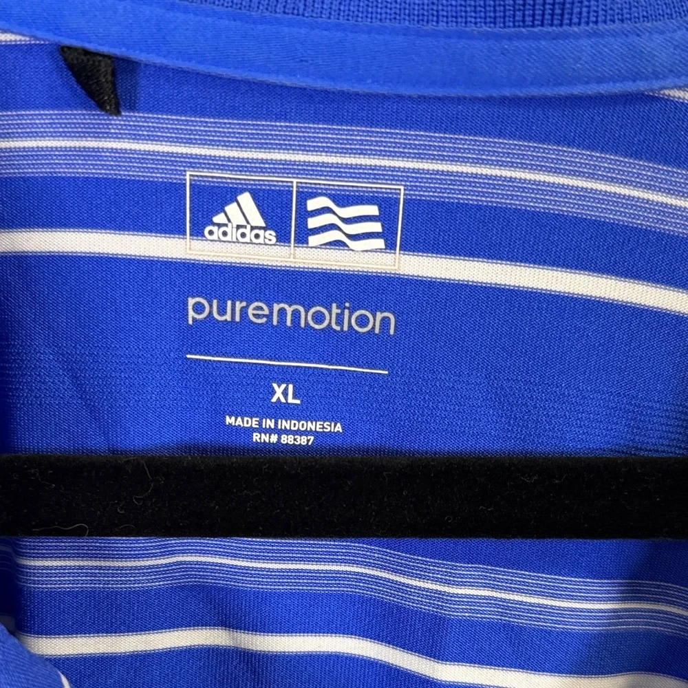 adidas PureMotion Blue and White Striped Polo‎ Shirt